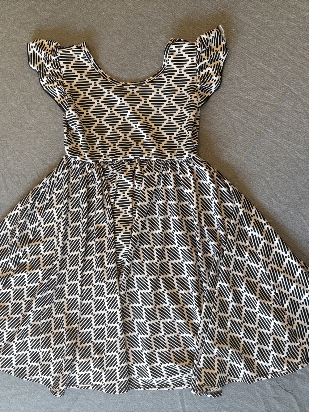 Dot Dot Smile Black and White Patterned Flutter Sleeve Dress
